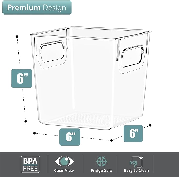 Sorbus Fridge Organizers and Storage, Clear Plastic Bins (Small, 4 Pack) | Handled containers keep crafts, clothing and household supplies sorted across pantries, cabinets, refrigerators and closets. - Image 3