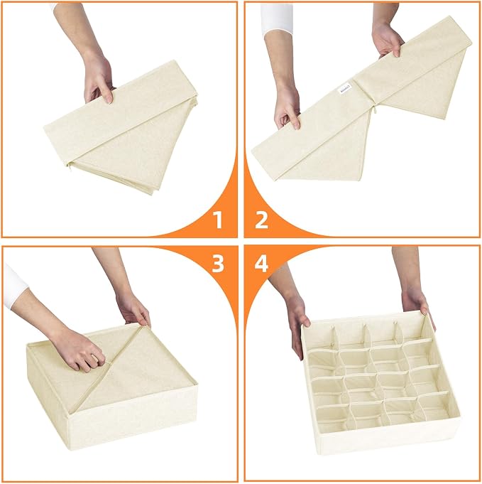 6 Pcs Drawer Organizer Clothes - 90 Cells Closet Organizers and Storage for Baby Nursery - Washable Fabric Dresser Organizer Dividers for Sock Underwear Bra Dorm Room Essentials (Beige) - Image 7