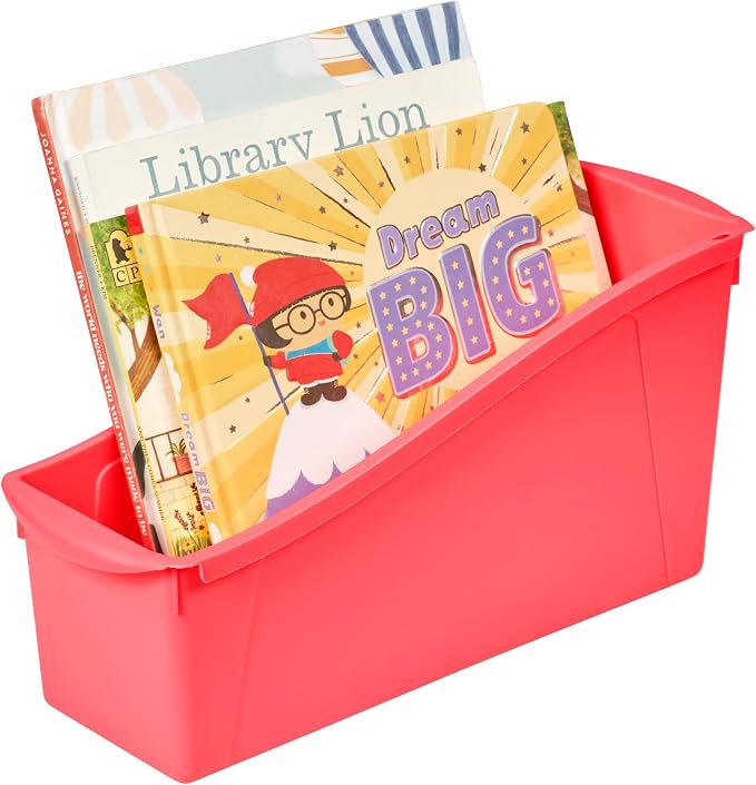 ECR4Kids Linking Plastic Storage Book Bin, Multipurpose Organization, Neon Orange, 10-Piece | Durable plastic with built-in handles, interlocking, nestable, ideal for books, magazines, and files in a classroom or office - Image 11