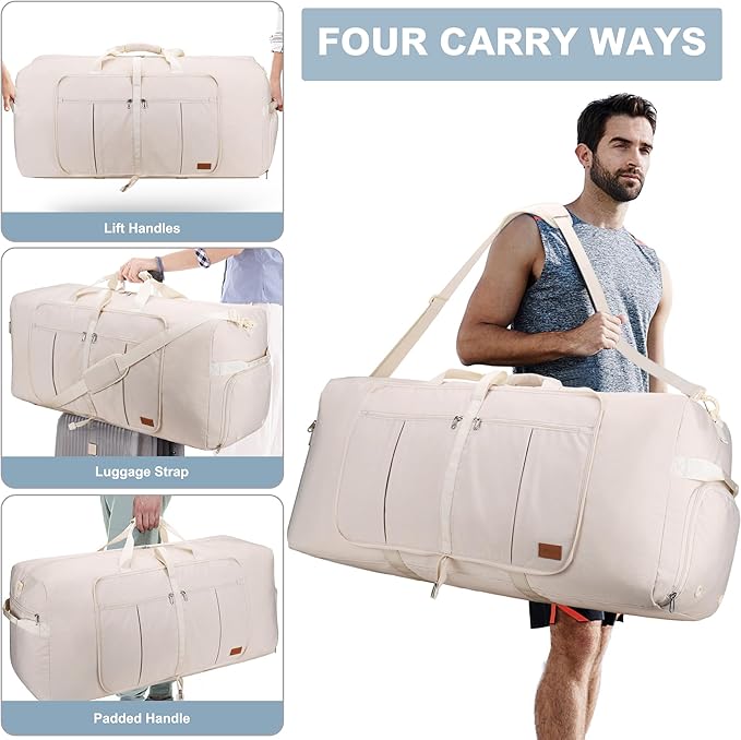 100L EXTRA LARGE Foldable Waterproof Travel Duffle Bag for Men and Women | with Shoe Compartment, Duffel for Weekender Gym Sport, Tear Resistant, Polyester - Image 7