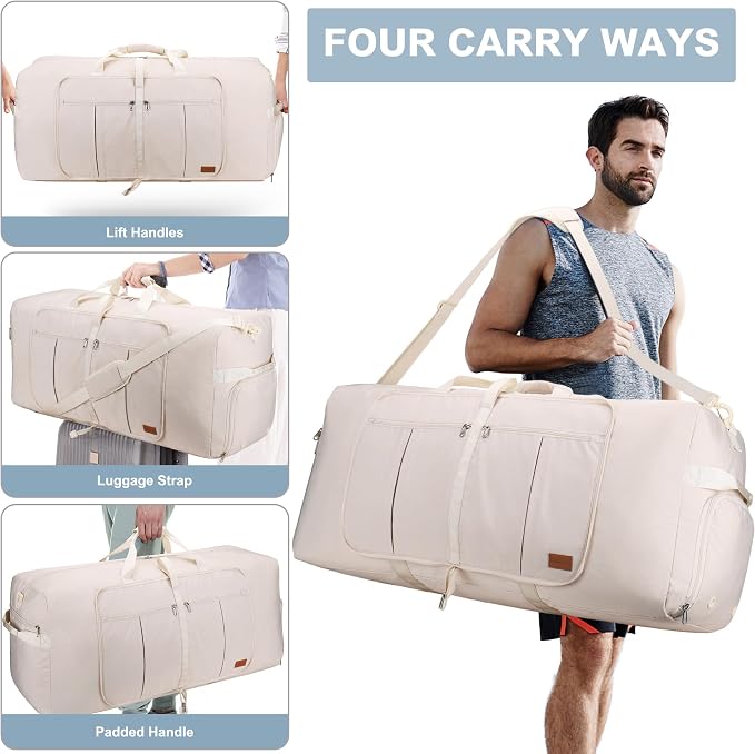 120L EXTRA LARGE Foldable Waterproof Travel Duffle Bag for Men and Women | with Shoe Compartment, Duffel for Weekender Gym Sport, Tear Resistant, Polyester - Image 7