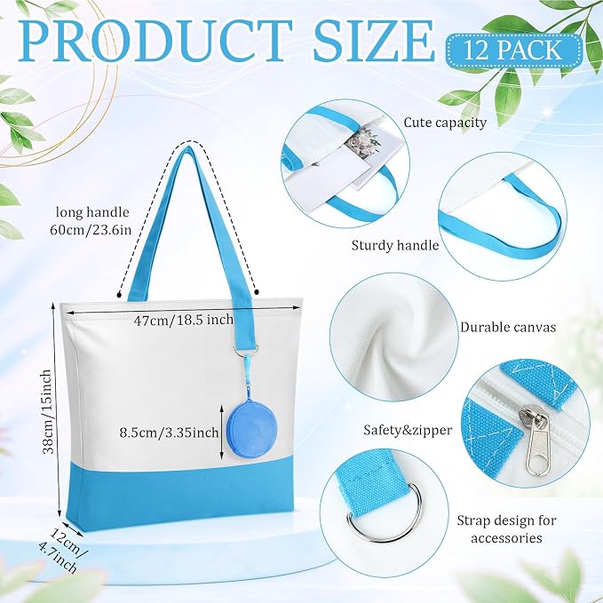 Sanwuta Canvas Tote Bags Bulk with Zipper and Plush Coin Purses 18.5" Reusable Cotton Shopping Bags with Handle for DIY Craft - Image 4