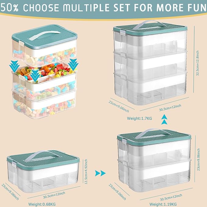 Plastic Storage Organizer for Lego Box Kids Child Toy Stackable Containers with Lids Bins 3 Layers Adjustable Compartments Building Blocks Chest Case - Image 4