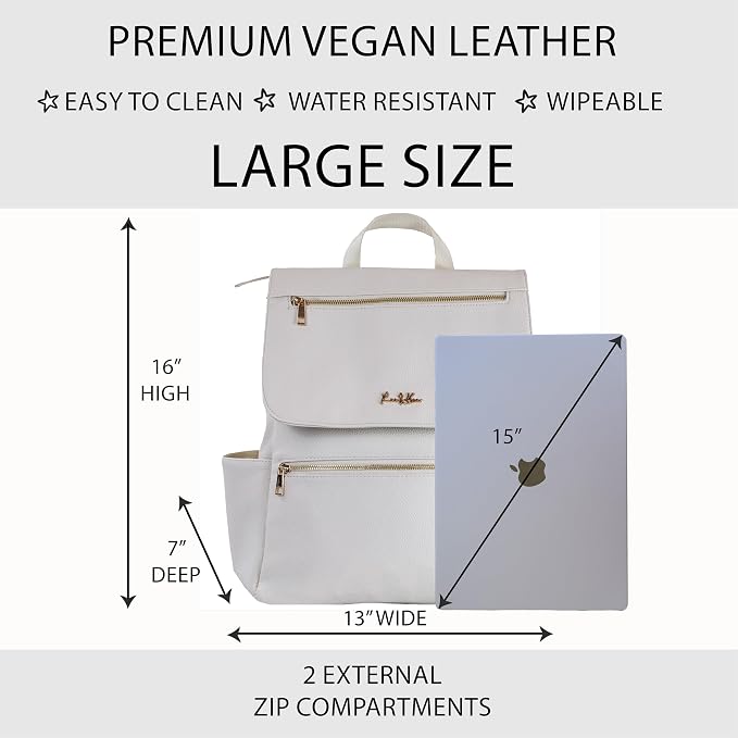 Premium Vegan Leather Diaper Bag Backpack – Large Designer Baby Bag, Stylish Diaper Backpack with Stroller & Crossbody Straps & Multiple Compartments (Ivory) - Image 4