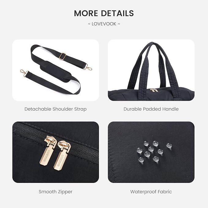 LOVEVOOK Travel Duffle Bag - Puffer Weekender Bags For Women with Shoe Compartment,50L Carry On Overnight Duffel Bags For Airplanes,Hospital Bag for Labor and Delivery,2Pcs - Image 6