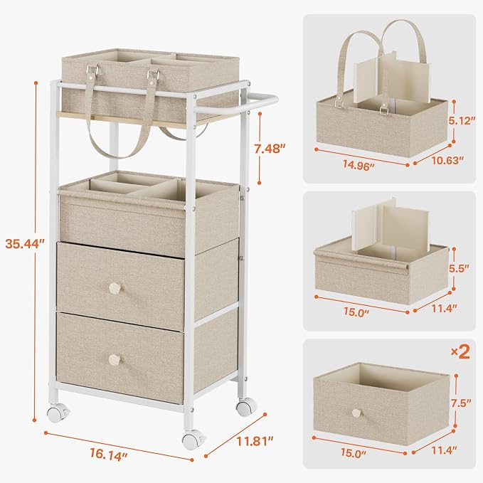 3In1 Modanais Baby Diaper Caddy Organizer Cart with Drawers, Off White | Rolling Storage Cart, Removable Diaper Caddy, Detachable Dividers - for Crib, Bedroom, Art & Craft Organizer - Image 2