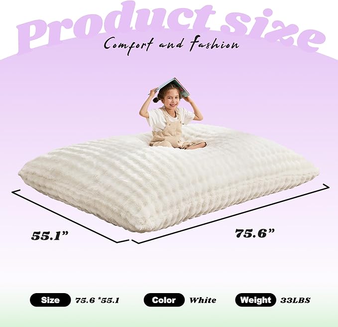 Hobestluk Adult Bean Bag Chair 3 in 1 Convertible Large Bean Bag Sofa | Bubble White,Machine Washable,Removable Cover,Easy Convert And Install, Oversied Floor Bed,For Livingroom Bedroom - Image 3