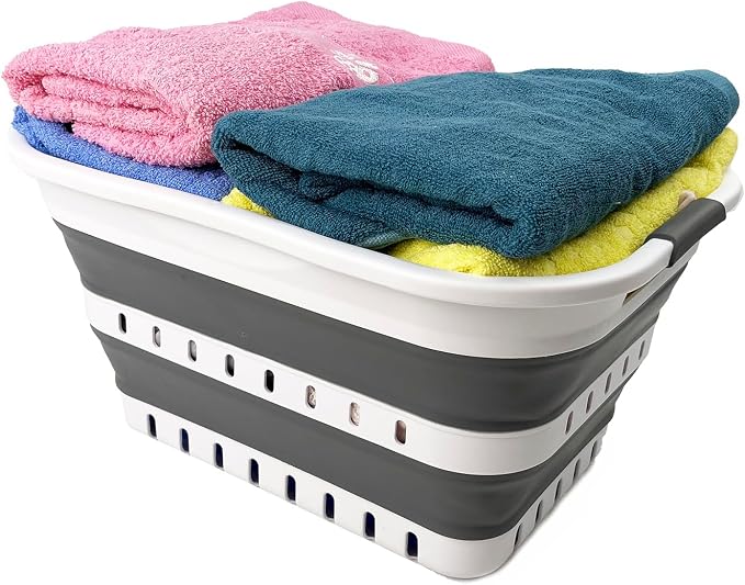 SAMMART Collapsible Plastic Rectangular Laundry Basket - Foldable Pop Up Storage Container/Organizer - Portable Laundry Hamper - Space Saving (White/Steel Grey, 19L) - Image 4