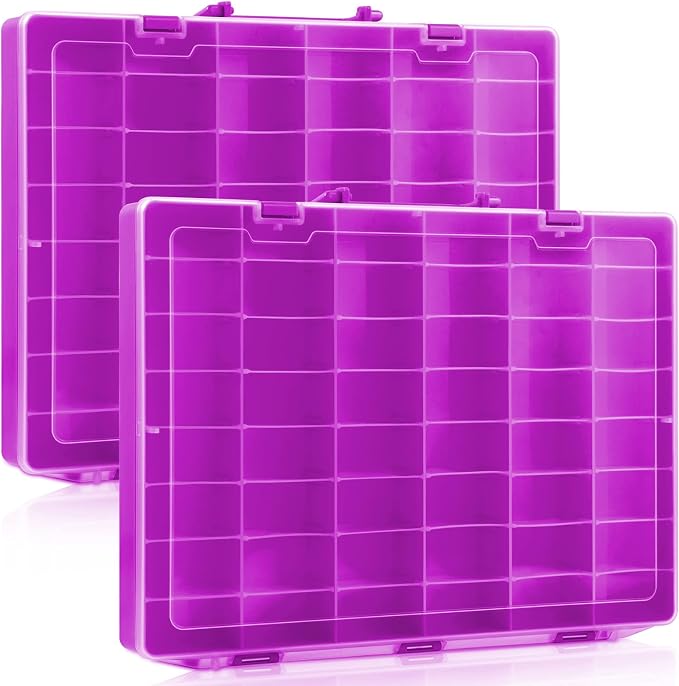 2 Pcs 48 Grids Plastic Bead Organizer Box with Divider, Purple by Juexica