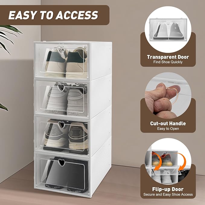 20 Pack Shoe Organizer for Entryway Closet, Clear Plastic | Need Assemble, Shoe Storage Boxes Fit up to Size 11/12 - Image 8