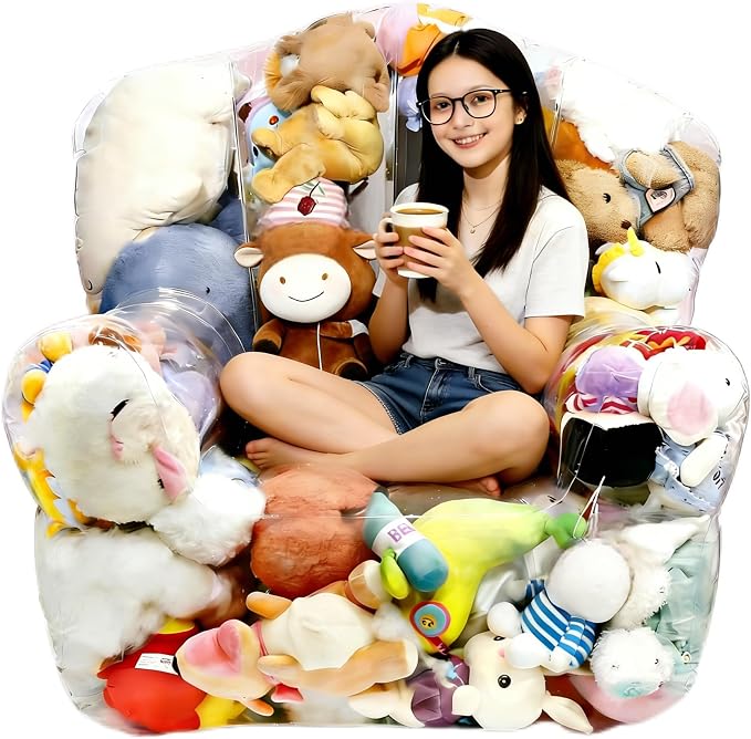 Clear Stuffed Animal Storage Bean Bag Chair Cover - Extra Large 150L, Waterproof & Easy-Clean Toy Organizer with Plastic Window,forNursery, Bedroom, Playroom (Cover Only, No Filler) (Extra large size) by Unknown