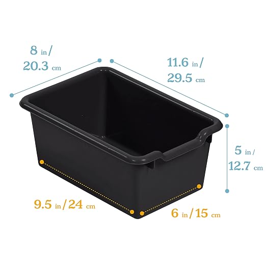 ECR4Kids Scoop Front Storage Bins, Multipurpose Organization, Black, 10-Piece | Durable plastic, GREENGUARD Gold Certified, 1.2 gallon capacity, lightweight & nestable, built-in handle, classroom/home use - Image 2