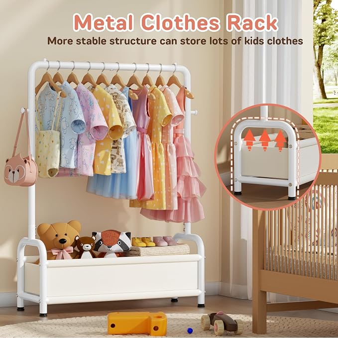 Kids Clothing Rack with Storage Shelf, Kids Dress Up Storage | for Coats, Small Baby Garment Rack for Hanging Clothes, Toddler Wardrobe Closet Organizer (Classic, White) - Image 3