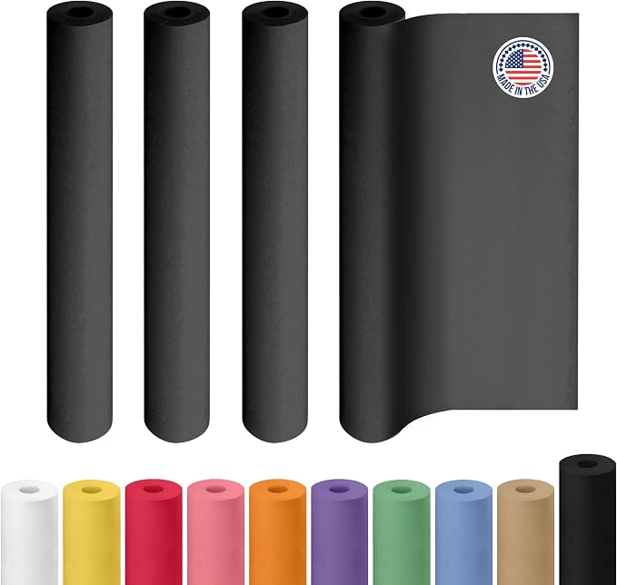 Black Kraft Paper Rolls 36" x 2160" (180 feet), Pack of 4 - USA-Made Quality Black Paper 50lb Thickness for Packing, Shipping, Crafts/Arts - 100% Recyclable Natural Wrap Material by IDL Packaging by IDLPackaging