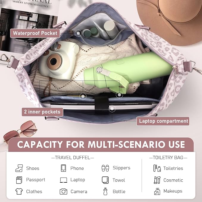 WOOMADA Weekender Overnight Bag for Women, Shoulder Travel Duffel with Shoes Compartment,Gym Bag with Toiletry Bag - Image 4