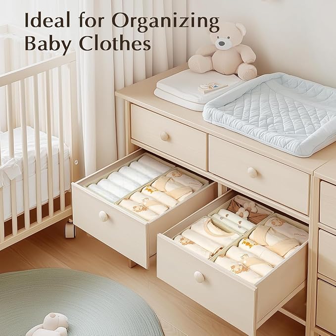 DIMJ Drawer Organiser System Drawer Organiser - Fabric Storage Box, Drawer Inserts for Wardrobes, Wardrobe Organiser for Clothes, Pack of 8, Beige Classic - Image 2