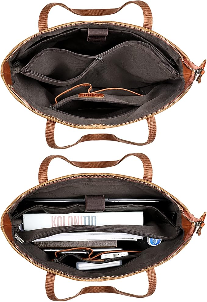 S-ZONE Vintage Genuine Leather Shoulder Bag Work Totes for Women Large | Top Grain Leather, Purse Handbag, Fits Laptop Documents, Luggage Sleeve, Multi Pockets, Work Travel Everyday - Image 3