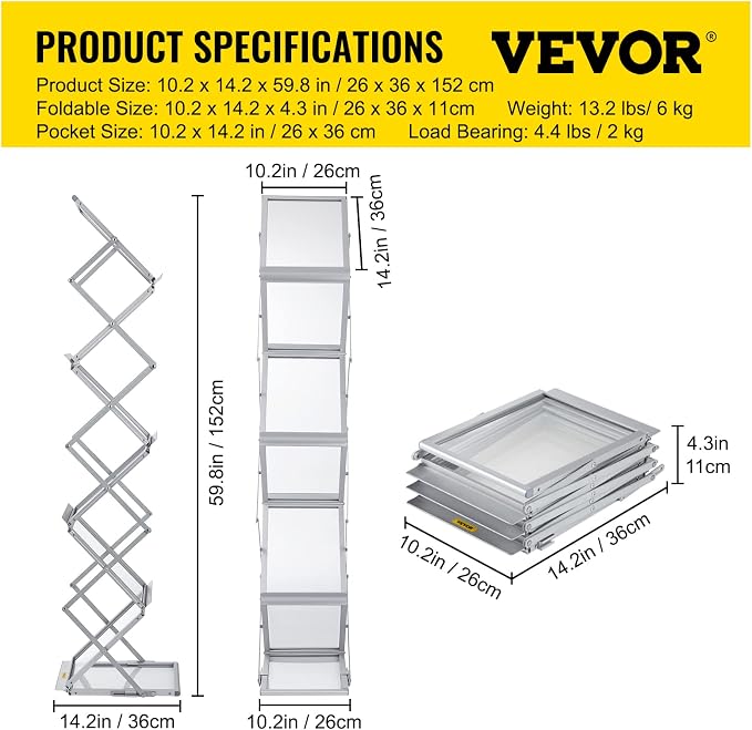 VEVOR Literature Rack, 6 Pockets, Pop up Aluminum Magazine Rack, Lightweight Catalog Holder Stand w/Carrying Bag for Living Room, Hotel, Trade Show, Exhibition, Office - Image 7
