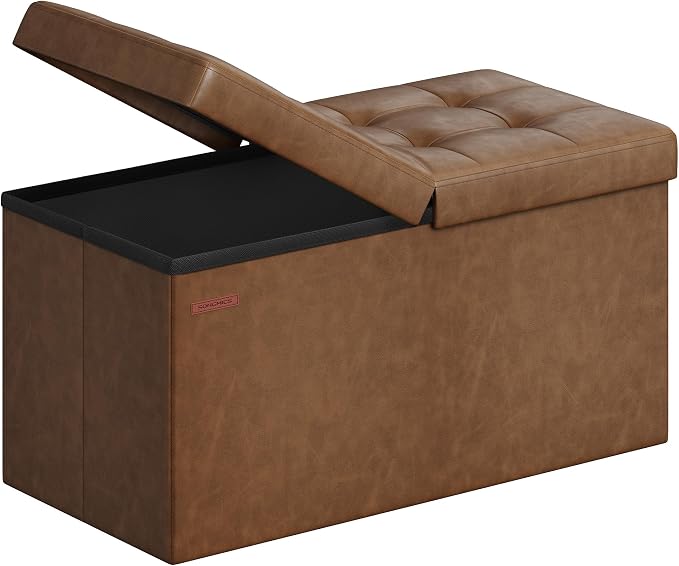 SONGMICS MAZIE Collection - 30 Inches Storage Ottoman Bench with Flipping Lid, Storage Chest Footstool, Load 660 lb, for Entryway, Living Room, Bedroom, Synthetic Leather, Coffee Brown ULSF045K01 by Unknown