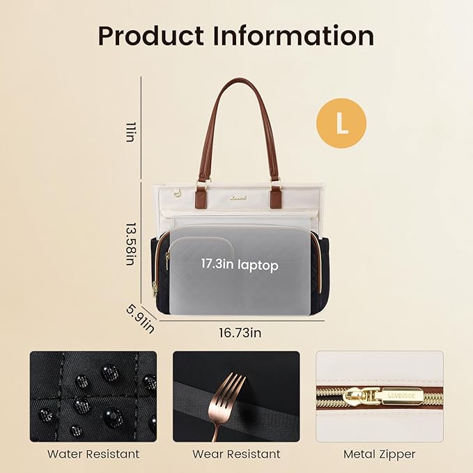 LOVEVOOK Tote Bag for Women, Work Bag with Large Cup Holder, Large Capacity Teacher Tote with Multi Pockets, Water Resistant Nurse Diaper Tote Fit 17.3 Inch Laptop, 17.3 Inch Black Beige Brown - Image 5