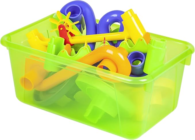 Storex Small Cubby Bins – Plastic Storage Containers for Classroom with Non-Snap Lid, 12.2 x 7.8 x 5.1 inches, Tint Green, 5-Pack (62483A05C) - Image 6