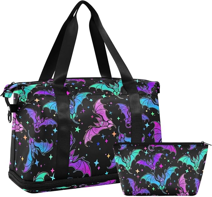 Travel Duffel Tote Bag Halloween Luminous Bats Sports Duffel Bag with Wet Pocket Weekender Overnight Bag for Women Men Gym Bag, Carry On Bag Hospital Bag for Labor and Delivery - Image 7