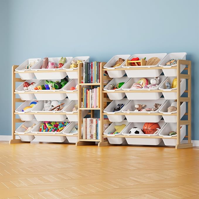 SpaceAid Large Toy Storage Organizer with 24 Bins and 3 Shelves, Toy Organizers Storage Bookshelf, Kids Bin Shelf Box Bookcase for Bedroom Playroom Organization Room Decor, White by SpaceAid