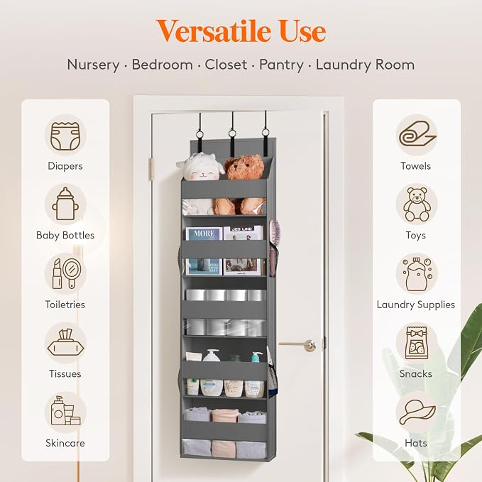 Lifewit Over the Door Organizer, 5 Shelf Clear Window Hanging Storage with 4 Mesh Side Pockets, Anti Tilt 40 lbs Load Behind Door for Pantry, Nursery, Bathroom, Bedroom, Kitchen, Dorm, 2 Pack - Image 6