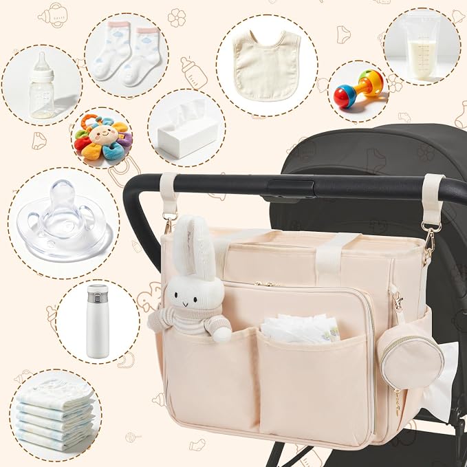 GDNasist Diaper Bag Tote, Large Travel Hospital Bag for Labor Delivery | Baby Bag with Pacifier Case, Large Capacity Travel Diaper Case with Changing Pad & Stroller Clips - Image 8