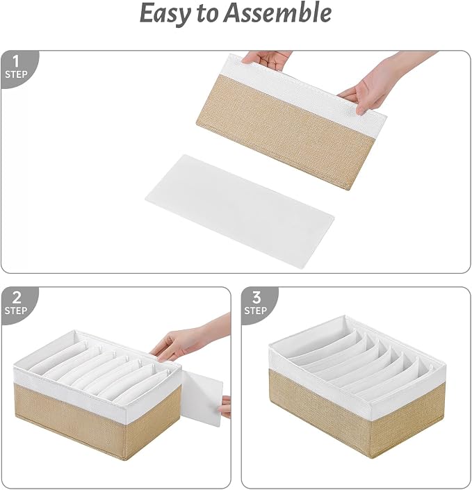 4 Packs T-shirt Drawer Organizers for Clothing,8 Grids Compartment Wardrobe Storage Box, Washable Clothes Organizer for Folded Clothes, Legging, Silk Scarve-12.59''x9.05''x5.9-BeigeWhite - Image 6
