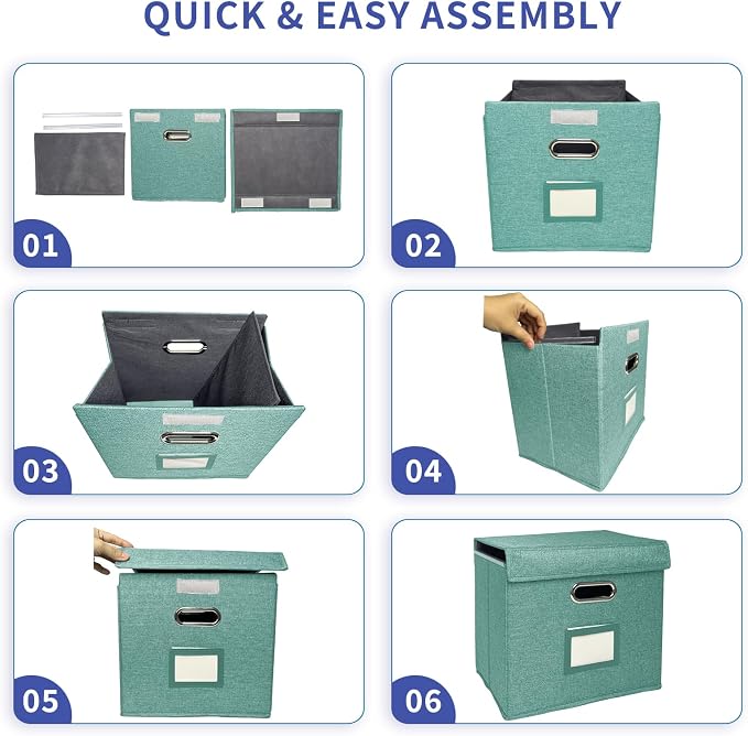 2 Pack Hanging File Folder Box with Lid, Durable Letter Size Filing Storage Box, Sturdy File Holder with Cardboard Support PVC Rails for Office Home Organizer, Green - Image 6