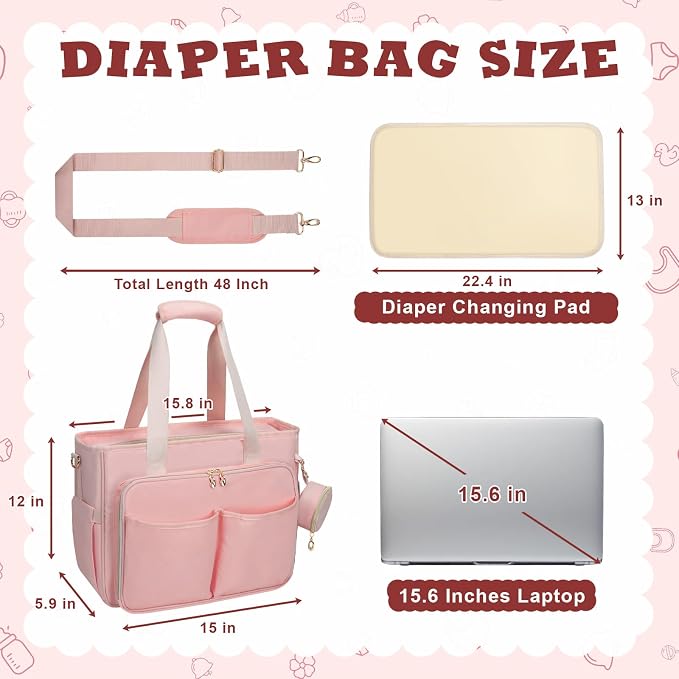 GDNasist Diaper Bag Tote, Large Travel Hospital Bag for Labor Delivery | Baby Bag with Pacifier Case, Large Capacity Travel Diaper Case with Changing Pad & Stroller Clips - Image 3