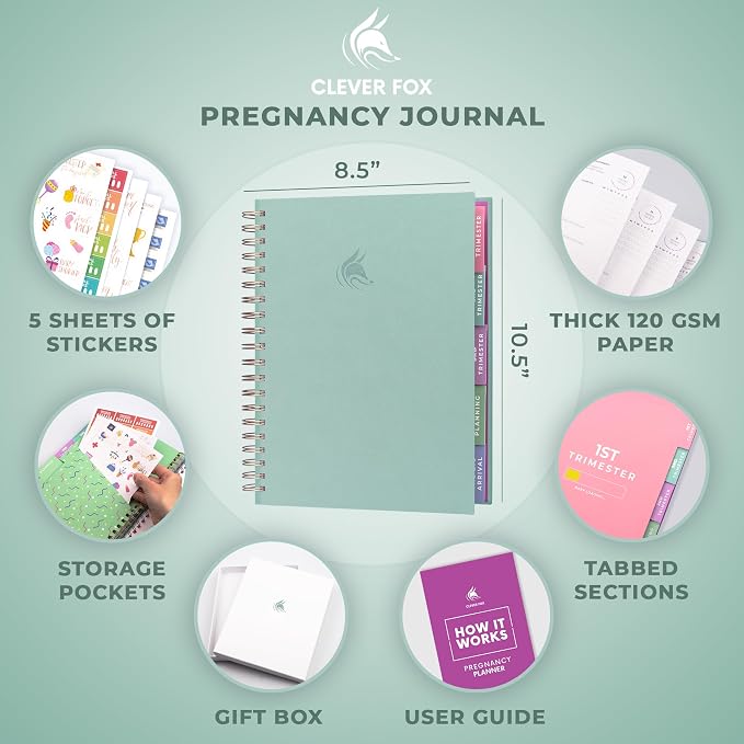 Clever Fox Pregnancy Journal, Expecting First Time Mom Planner Mint Green | Organized pregnancy & baby diary with weekly countdown calendars & checklists, maternity memory book, ivf 9 x 10.5 in - Image 2