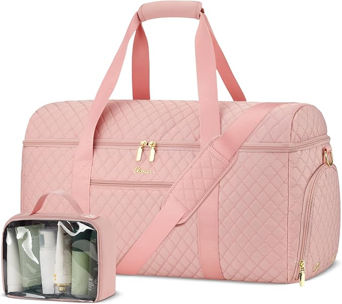 Weekender Bags for Women, Wide Open Large Travel Duffle Bag with Shoe Compartment, Overnight Hospital Bag For Women Labor Delivery, Carry on Bag Personal Item Travel Bag with Wet Pocket (Pink) by Unknown