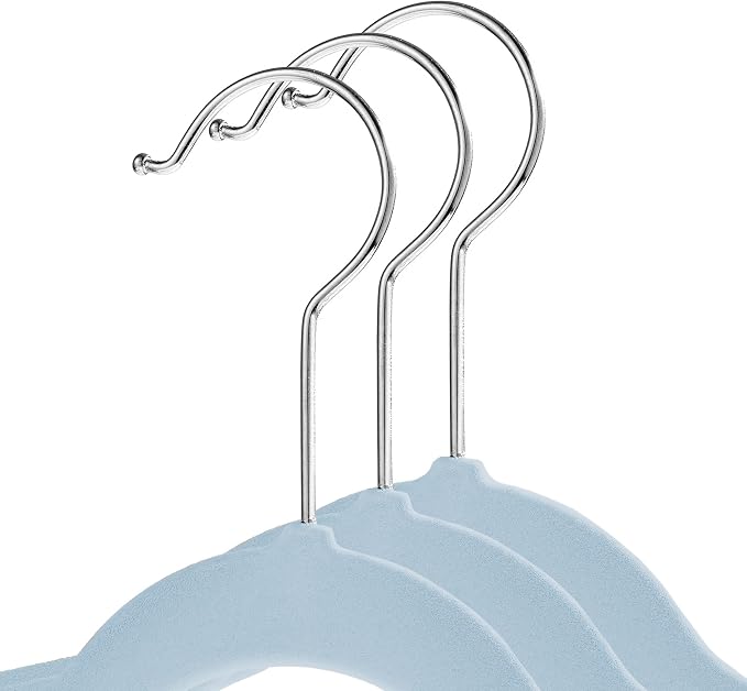 Casafield 100 Velvet Baby Hangers - 11" Size for Infant & Toddler Clothes - Light Blue - Image 2