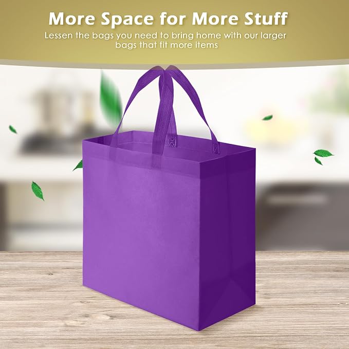 Reginary 100 PCS Non Woven Tote Bags Bulk,Purple | Reusable Shopping Bags with Handles, Stores, Groceries Markets, Events Gift, Party Supplies - Image 3