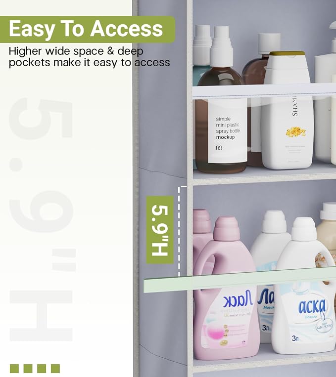 AOODA 4 Pack Over the Door Organizer, Large Capacity Closet Door Hanging Organizer, Clear Deep Pockets Baby Organizer Storage for Nursery, Bathroom, Bedroom, Pantry, Diapers (Grey) - Image 4