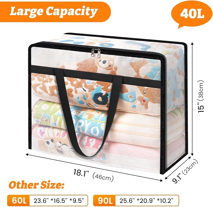 BlissTotes Moving Bags 40L 8PCS, Clear Clothes Storage Under Bed Storage | Foldable Clothes Storage Bags with Sturdy Zippers & Handles for Comforter, Bedding, Books, Sheet, Transparent Containers - Image 4