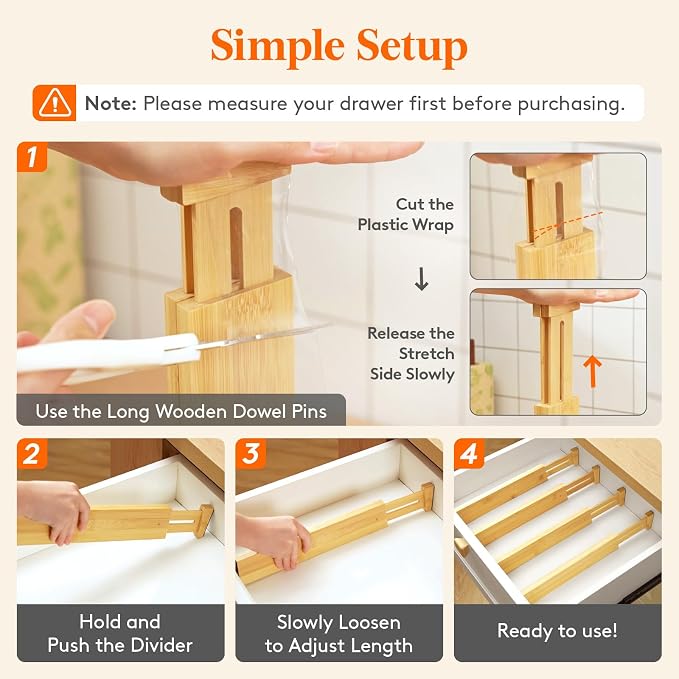 Lifewit 2.4" Kitchen Drawer Dividers, Adjustable Bamboo Drawer Organizers | 8 Pack 13"-16.5" Expandable Drawer Separator for Clothes, Utensils, Dresser, Cabinet, Closet, Nursery Organization & Storage - Image 5