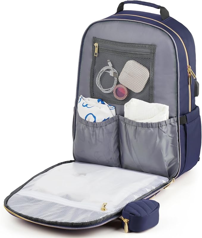 Diaper Bag Backpack, Quilted Baby Bag with Changing Pad & Stroller Straps & Pacifier Case, Large Travel Diaper Bags for Mom Dad, Blue - Image 4
