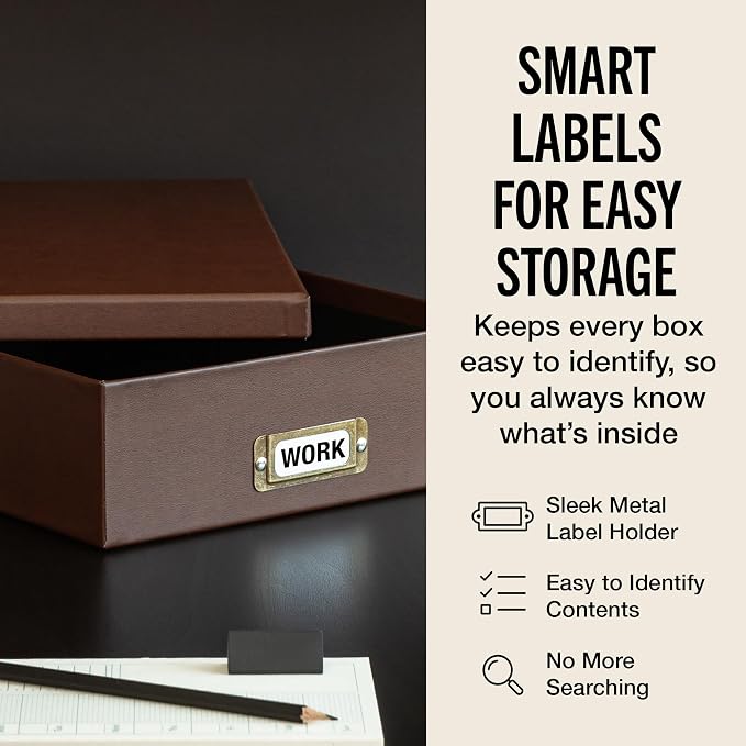 Bigso Oskar Fiberboard Document Storage Box with Lid for A4 and Letter Size Papers - Stylish, Sturdy, and Stackable Keepsake Box with Label Holder - W10.2in x D13.8in x H3.3in - Recycled Leather - Image 5