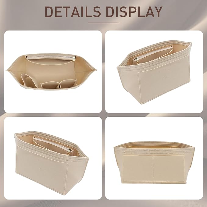 Purse Organizer Insert for Longchamp Le Pliage Tote, Large Bag Organizer with YKK Zipper Pocket & Cup Holder, Handbag Shaper for Women, Fits Original/Green/Energy L Tote, Beige-WL - Image 7