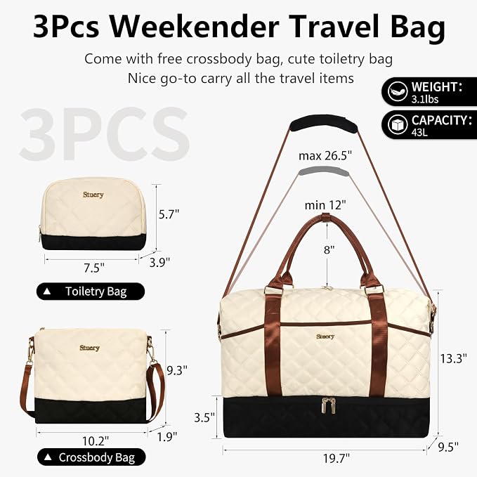 Weekender Bag, Large Travel Duffel Bag for Women, Carry on Overnight Bag with Shoe Compartment and Toiletry Bags - Image 2