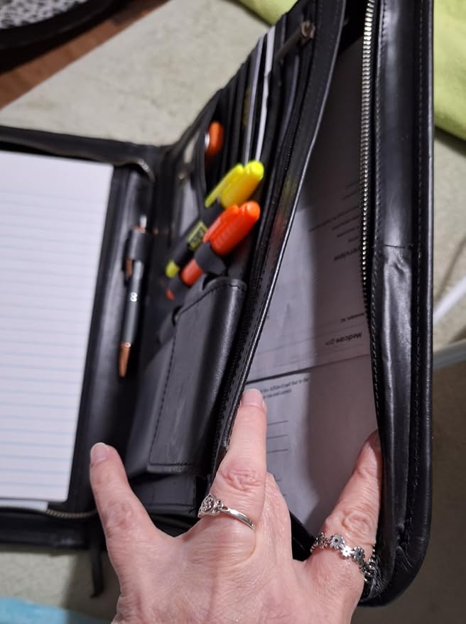 Genuine Leather Portfolio Organizer with Zipper for Men Women, Padfolio Business Resume A4/Pad, Folder Organizer, Legal Pad Holder with Card Slots, Zippered Padfolio for Business Documents, Black - Image 7