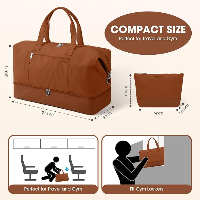 Women's Weekender bag Travel Duffel Bag with Shoe Compartment 21-inch Airline-Approved Carry-On, 2-Piece Overnight Bag Set Personal Item Luggage - Image 3