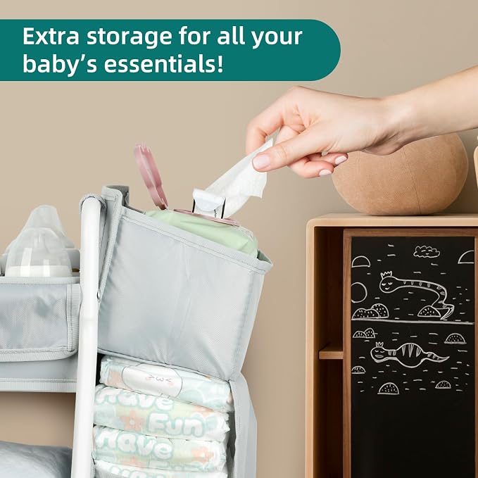 Rolling Utility Cart with Side Storage, 3-Tier Diaper Cart & Baby Caddy Organizer for Nursery Essentials, Bedside/Postpartum Nursing Cart, Craft & Art Storage Organizer, Rolling Book Cart - Image 6