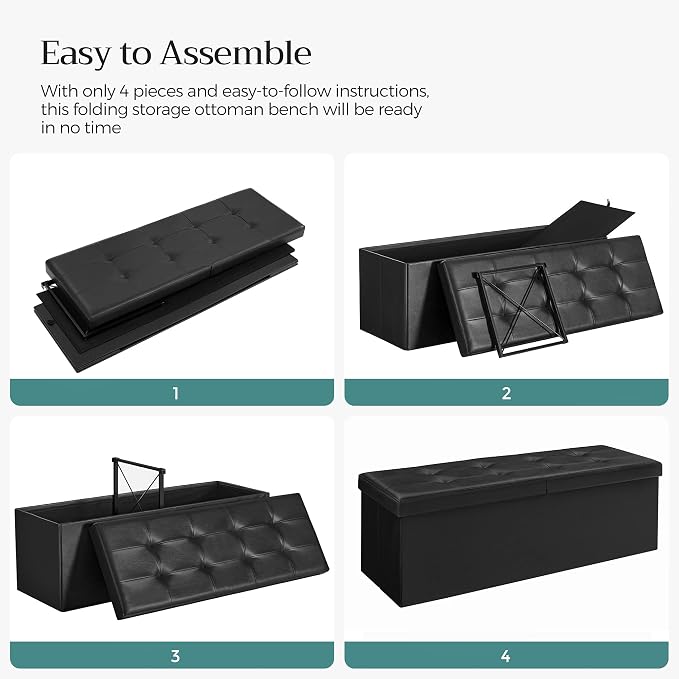 SONGMICS 43.3 Inches Folding Storage Ottoman Bench with Flipping Lid | Storage Chest Footrest Padded Seat, Iron Frame Support, Ink Black, MINOTA Collection ULSF75BK - Image 7