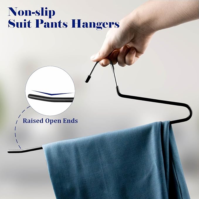 Pants Hangers 30 Pack Non Slip,Trouser/Blanket/Jeans Hangers for Closet Space Saving,Open Ended Pants Hanger Strong Durable (Black) - Image 4