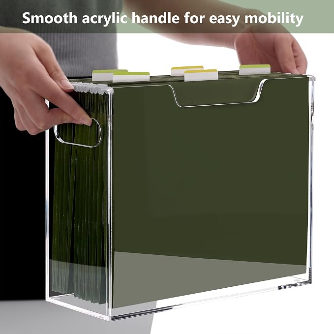 DINGHUO Acrylic Hanging File Organizer Box with Handles | Letter Size Clear File Folder Organizer, Portable File Holder for Desk Home Office School - Image 3