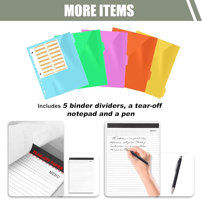 Padfolio, Portfolio Binder 3-Ring, Vegan Leather Portfolio for Students with Notepad Includes 5 Sheet Protectors for Documents Files, 1 Pen and 1 Detachable Shoulder Strap - Image 3